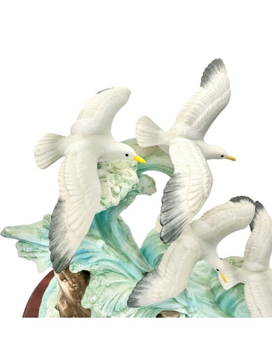 Vintage Andrea by Sadek Canada Goose Figurines: Wildlife  Sea Gulls In Flight Porcelain Sculpture By Andrea Sadek On Wood Base #6572